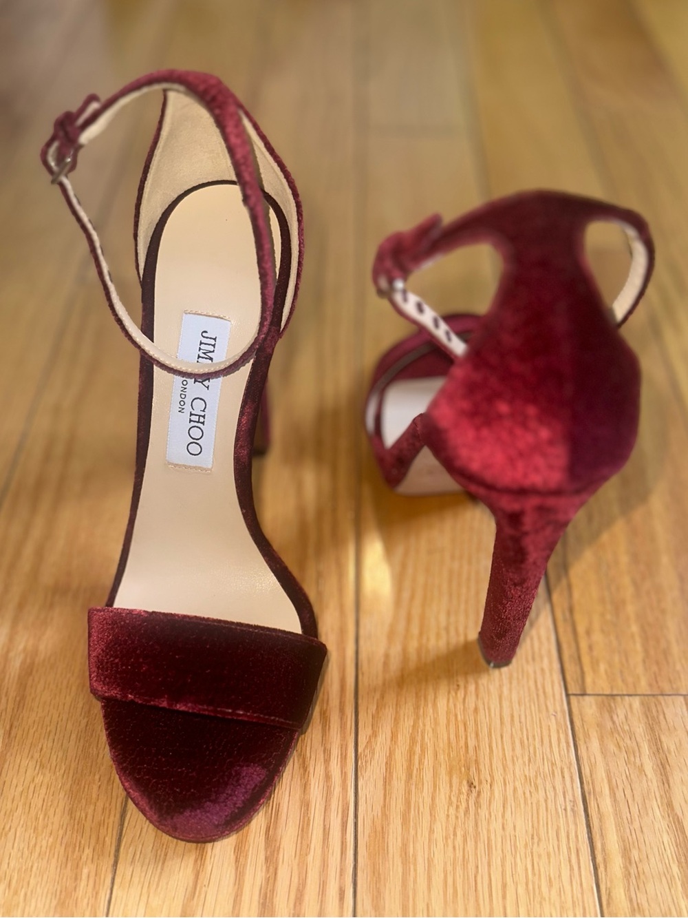 Jimmy Choo Women's Burgundy Velvet Ankle-Strap Heels in 38.5
